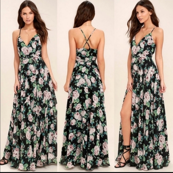 Lulus Dresses & Skirts - NWT Legendary Romance Black Floral Wrap Dress